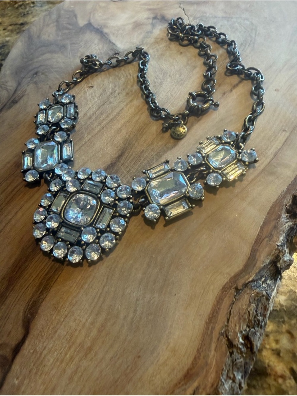 Crystal Statement Necklace - Clear and Gunmetal